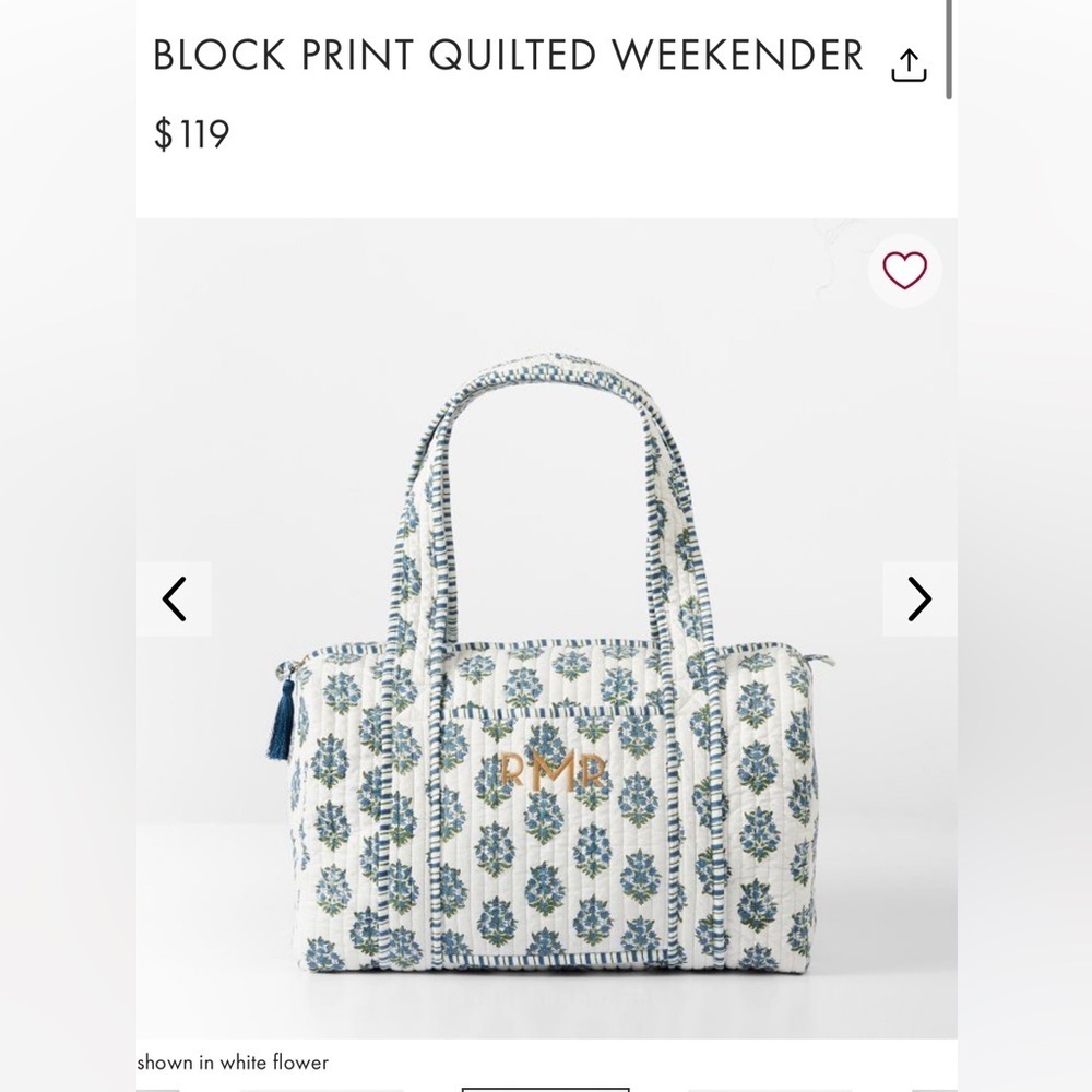 Mark and Graham Floral Quilted Tote in White Flower no monogram / embroidery - Picture 2 of 7